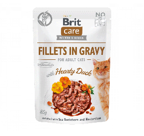 Brit Care Cat Pouches Fillets in Gravy with Hearty Duck Enriched with Sea Buckthorn and Nasturtium Bogata w kaczkę 85 g