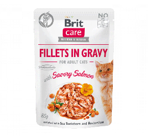 Brit Care Cat Pouches Fillets in Gravy with Savory Salmon Enriched with Sea Buckthorn and Nasturtium Pikantny Łosoś 85 g
