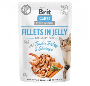 Brit Care Cat Pouch Fillets in Jelly with Tender Turkey & Shrimps enriched with Carrot & Rosemary Delikatny indyk i krewetki 85 g