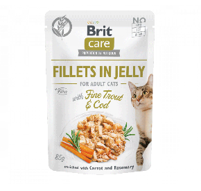 Brit Care Cat Pouch Fillets in Jelly with Fine Trout & Cod enriched with Carrot & Rosemary Dobry pstrąg i dorsz 85 g